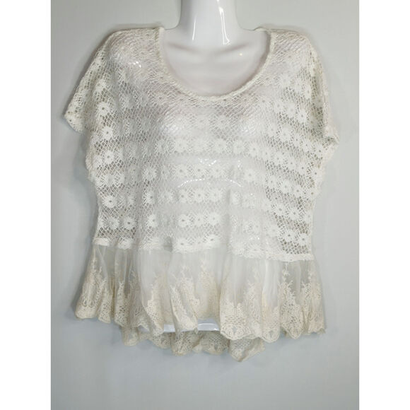 Vintage Women's Havana Cream Floral Lace Sheer Top‎ MED Cottage Core Prairie - Picture 1 of 8